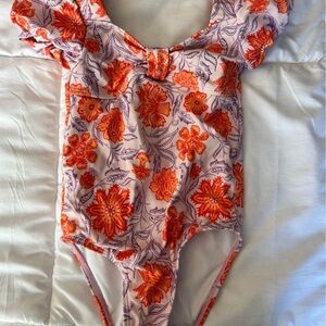 Janie and Jack Floral Kids Swim One Piece - Orange and Purple